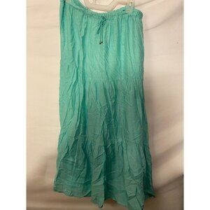 Raviya Womens Size Large L Teal Boho Maxi Skirt Ruffle long Easy Style Elastic